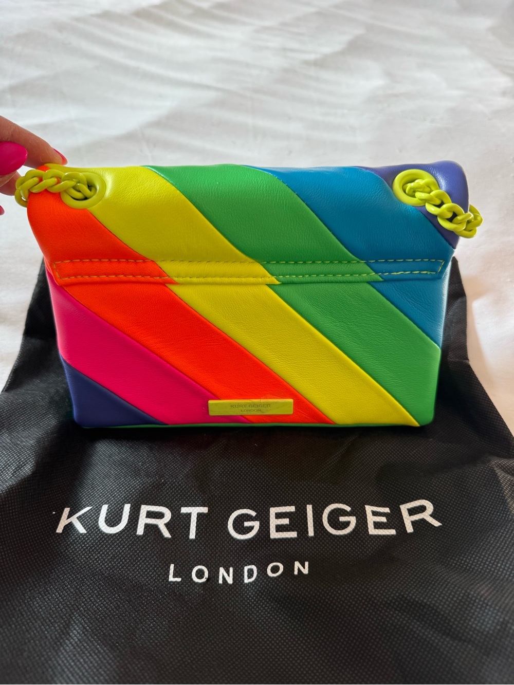 Kurt Geiger Rainbow Striped Leather Crossbody Bag in Neon Colors - Picture 3 of 5